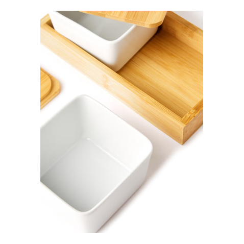Modern Pantry: Dual Condiment Server with Bamboo Tray