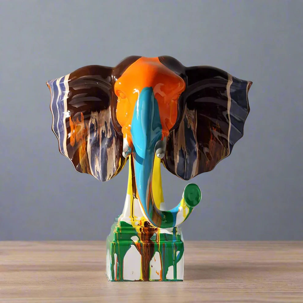 Safari Splash - Elephant Art Sculpture - Hand-Painted Drip Effect (Medium)