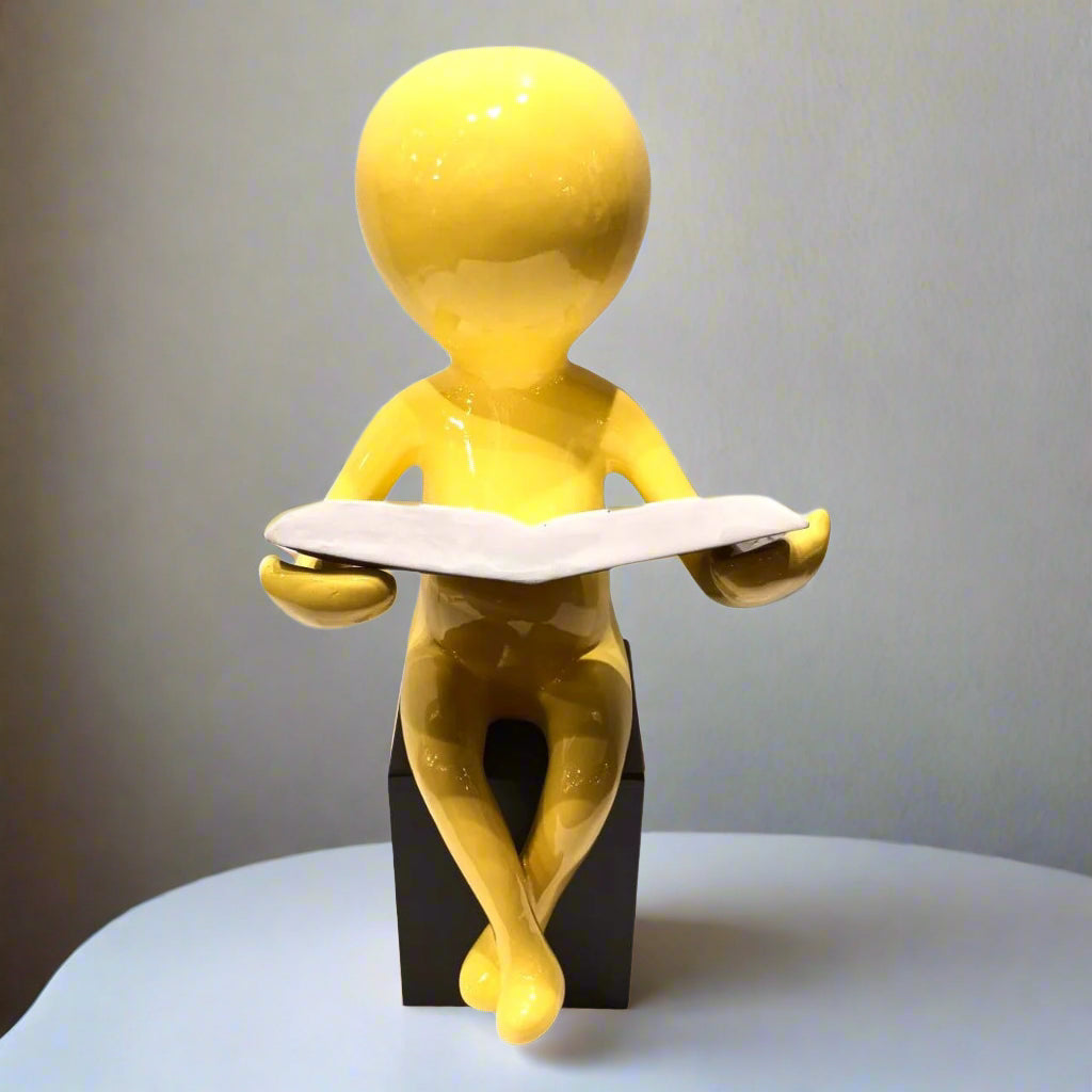 Golden Contemplation: Abstract Reading Figure Sculpture (Yellow)