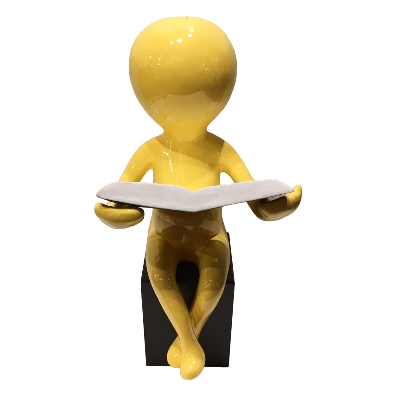 Golden Contemplation: Abstract Reading Figure Sculpture (Yellow)