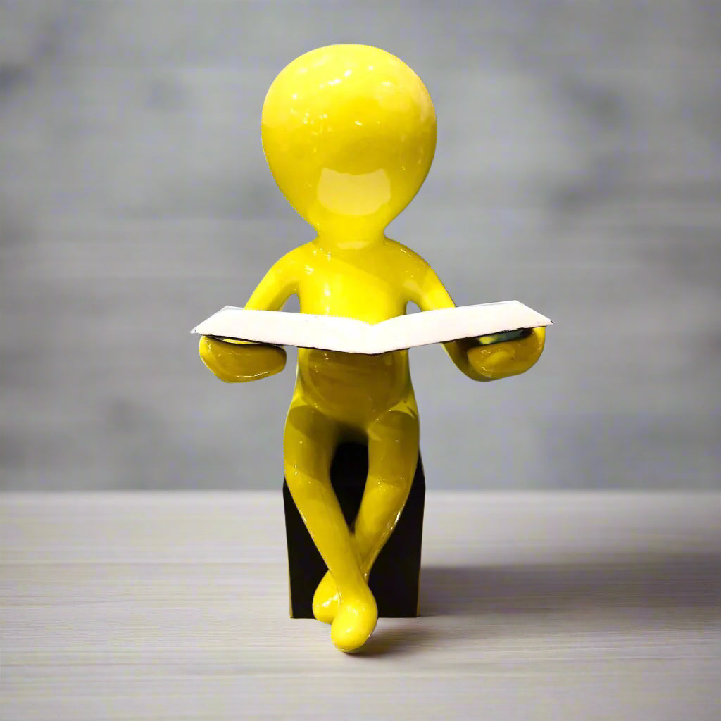 Golden Contemplation: Abstract Reading Figure Sculpture (Green)