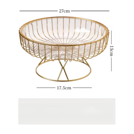 Golden Lattice: Modern Metal Fruit Basket with Fibre Bowl
