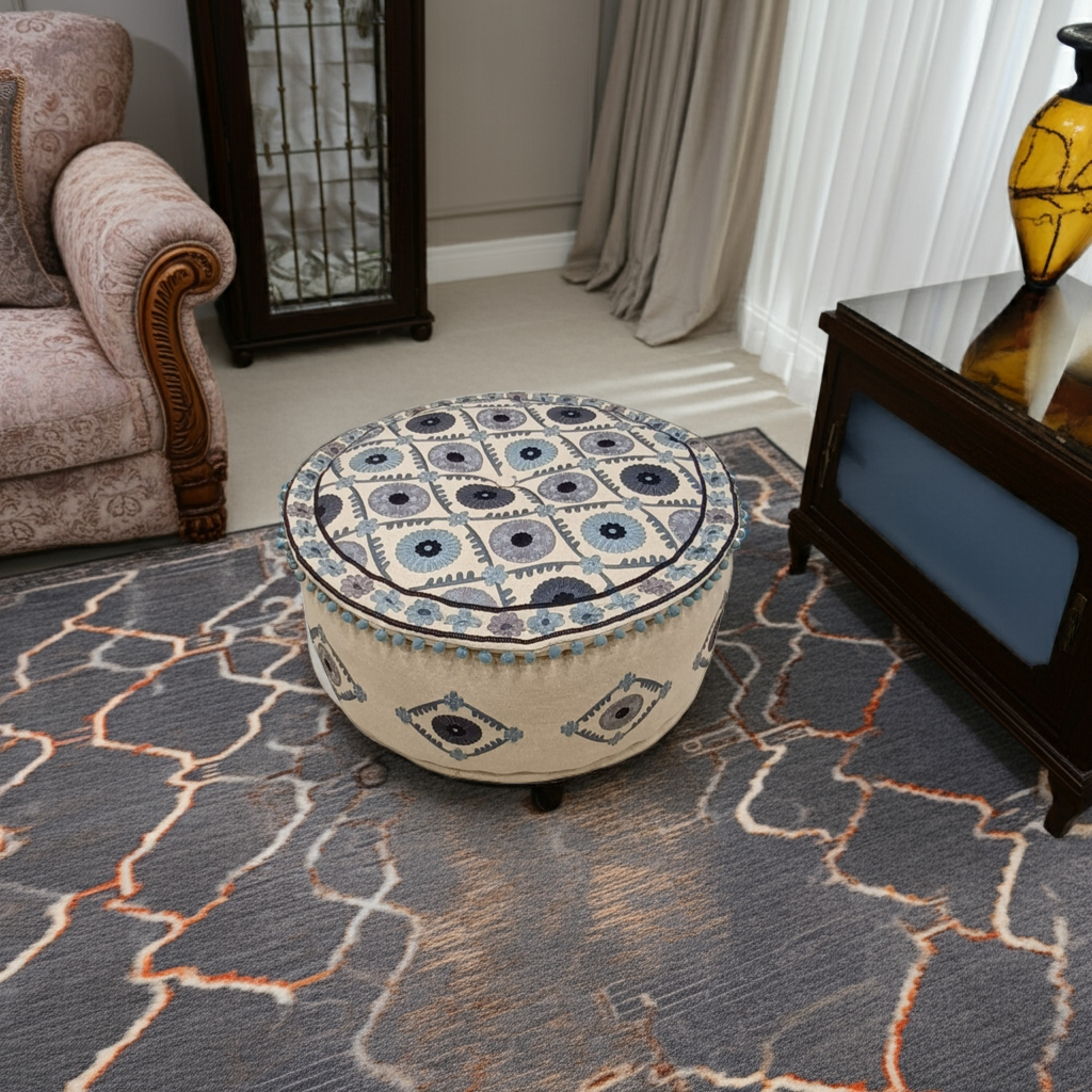 Bohemian Chic Hand-Embroidered Pouf