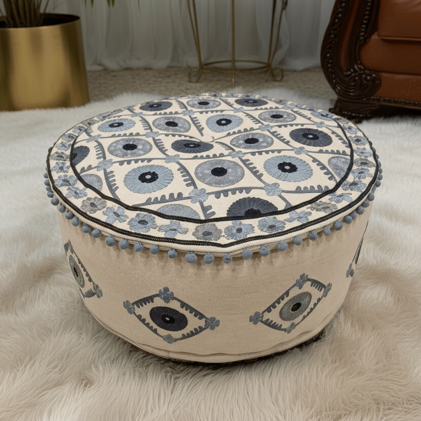 Bohemian Chic Hand-Embroidered Pouf