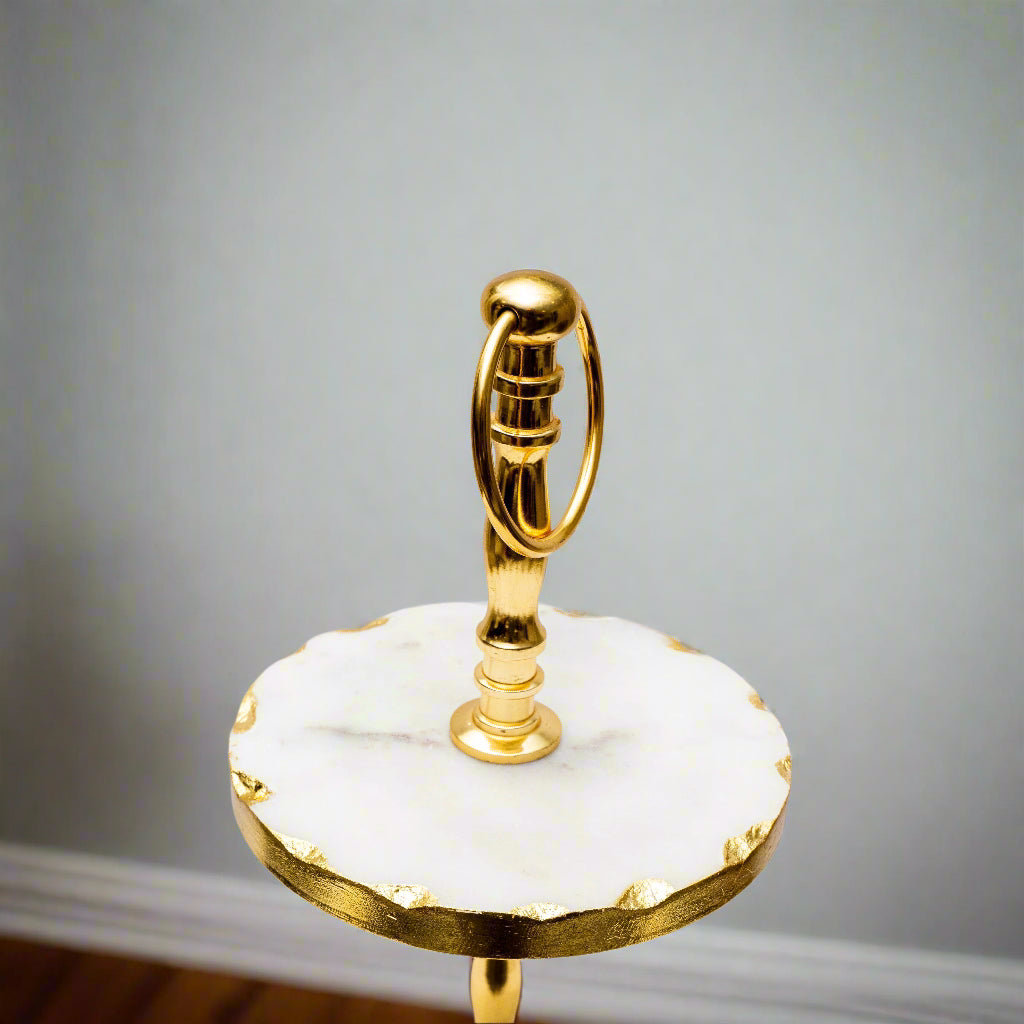 Luxurious Gold-Edge White Marble 2-Tier Cupcake Stand – Elegant Server for Sophisticated Entertaining
