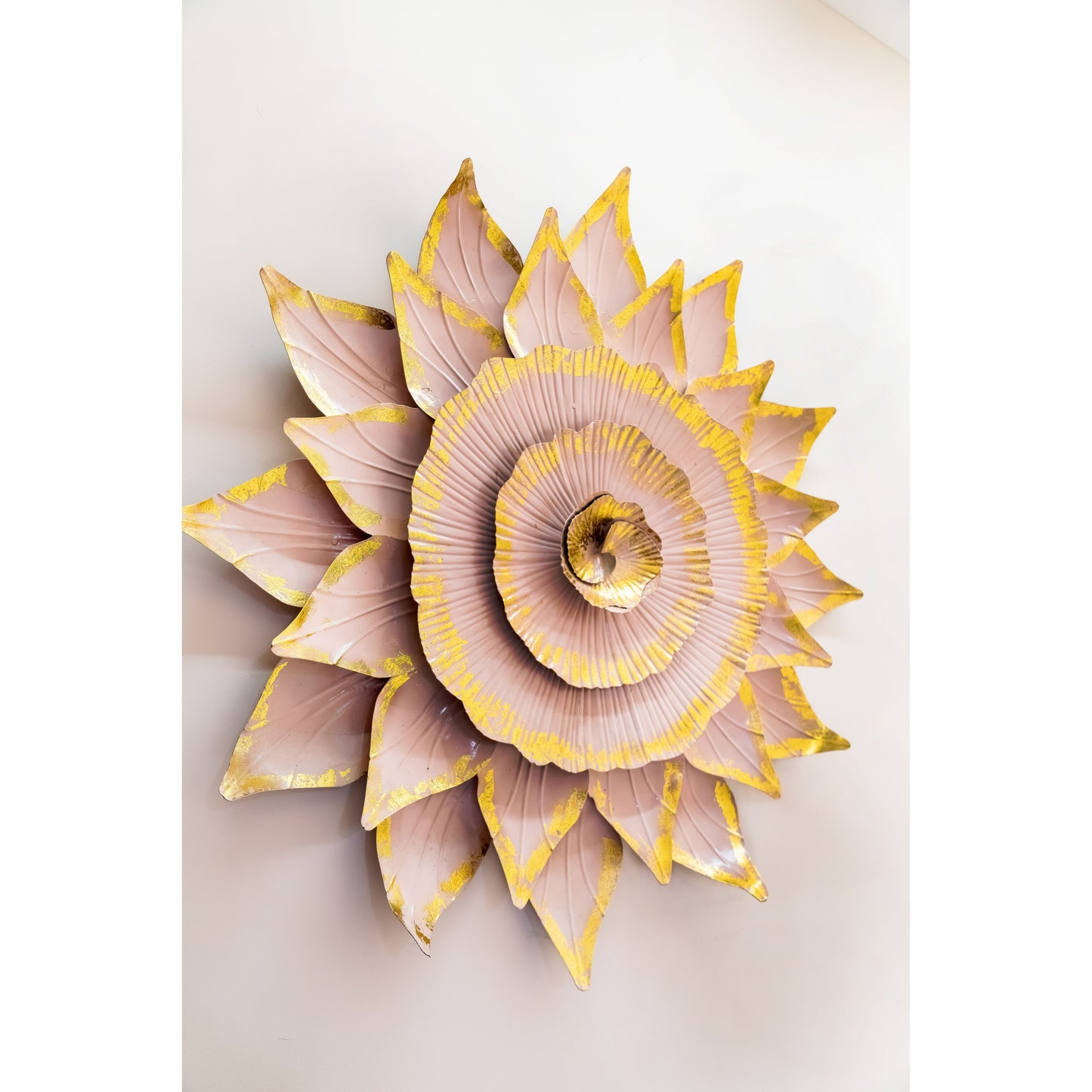 Elegant Pink & Gold Layered Floral Wall Art | 3D Metal Flower Decor