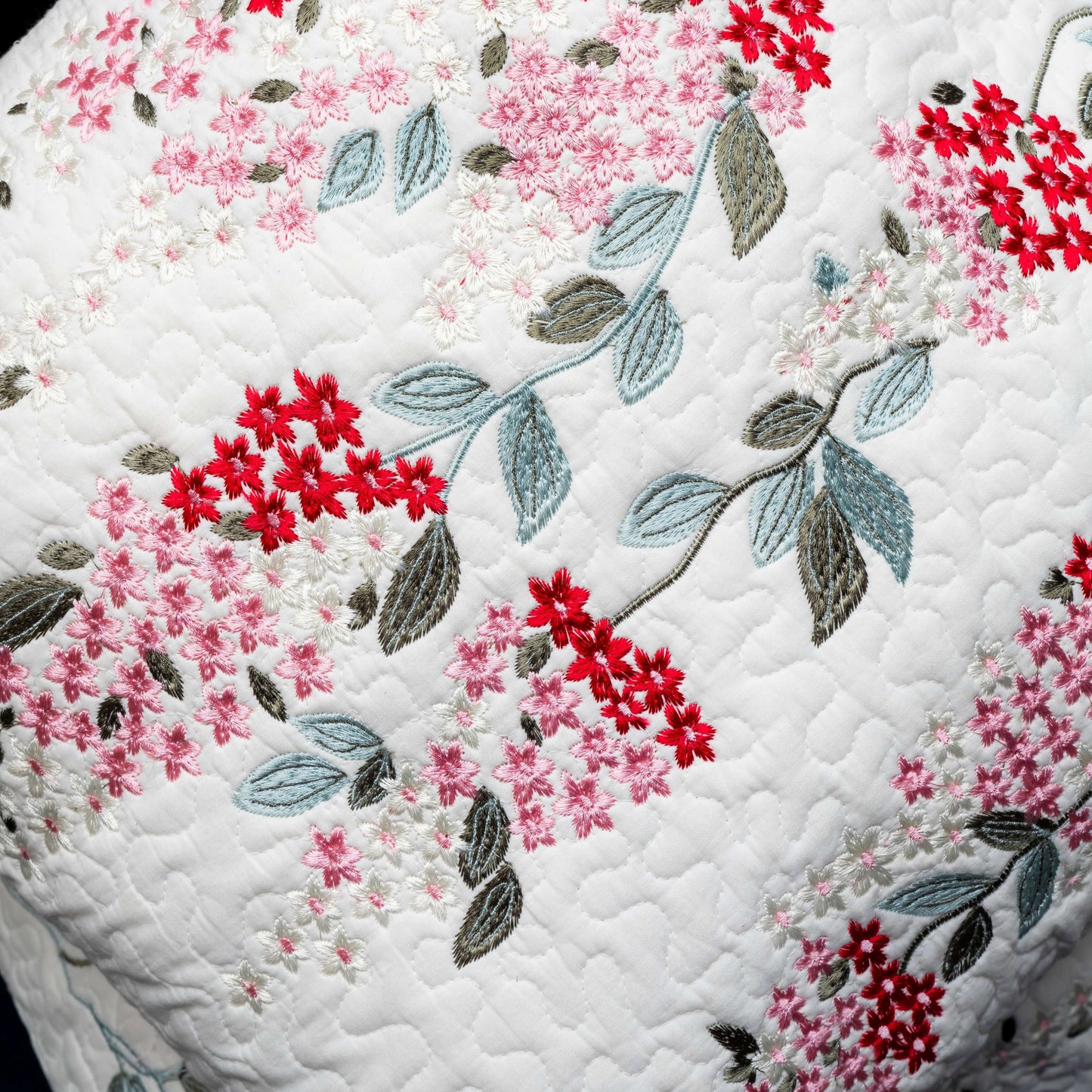 Elegant White Quilted & Embroidered Floral Cushion Cover | Spring Bloom Decor (Set of 2)