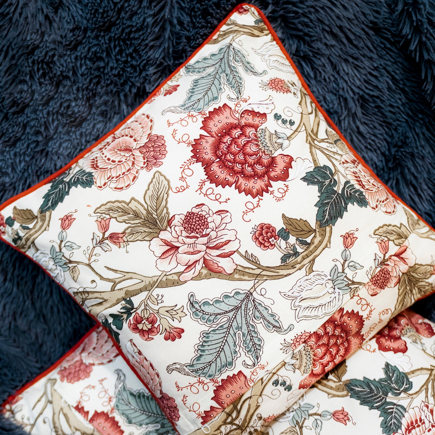 Red Floral Print Pillow Cover |Vintage Botanical Accent Cushion Cover (Set of 5)