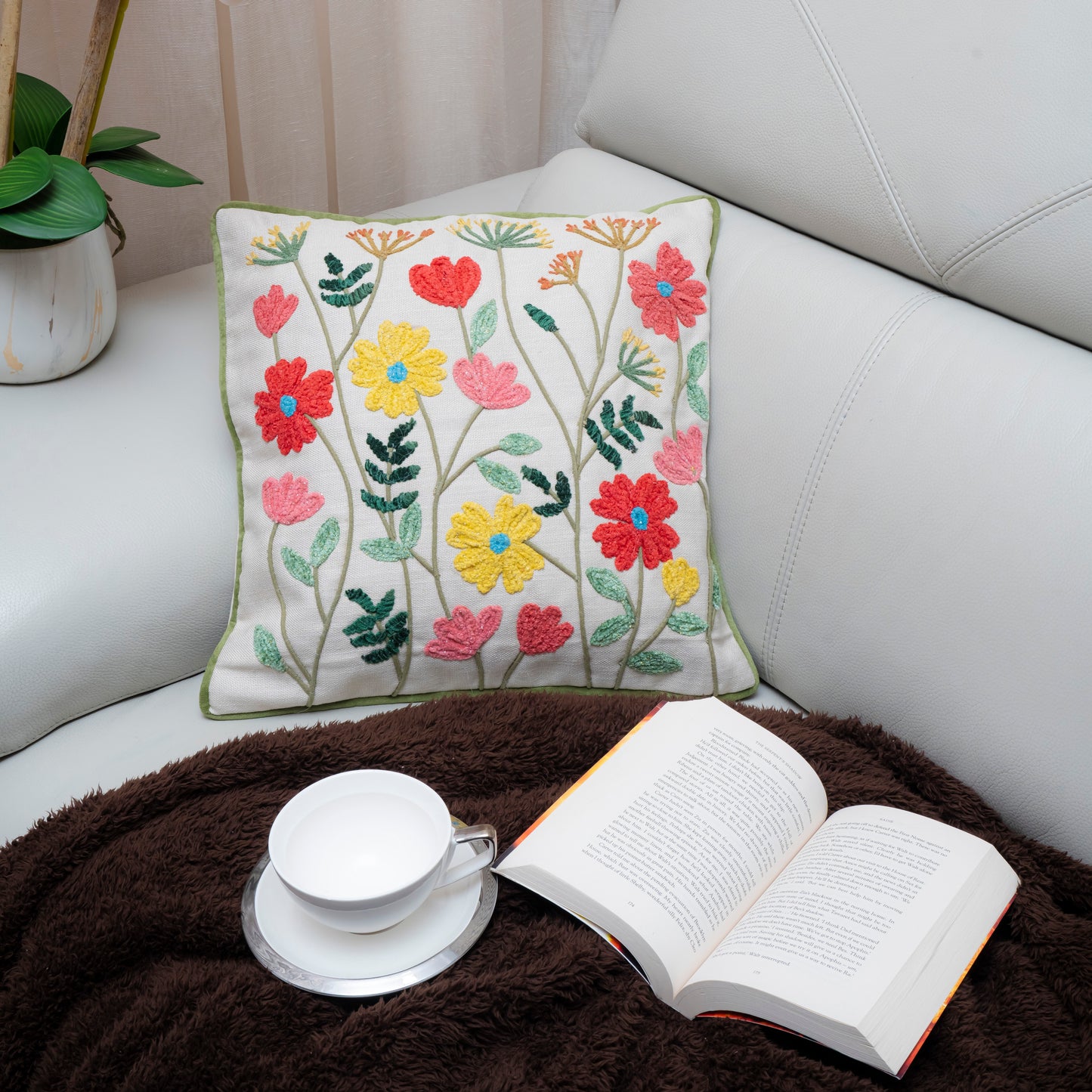 Garden Path Embroidered Cushion Cover