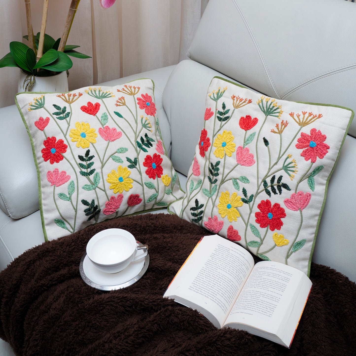 Garden Path Embroidered Cushion Cover