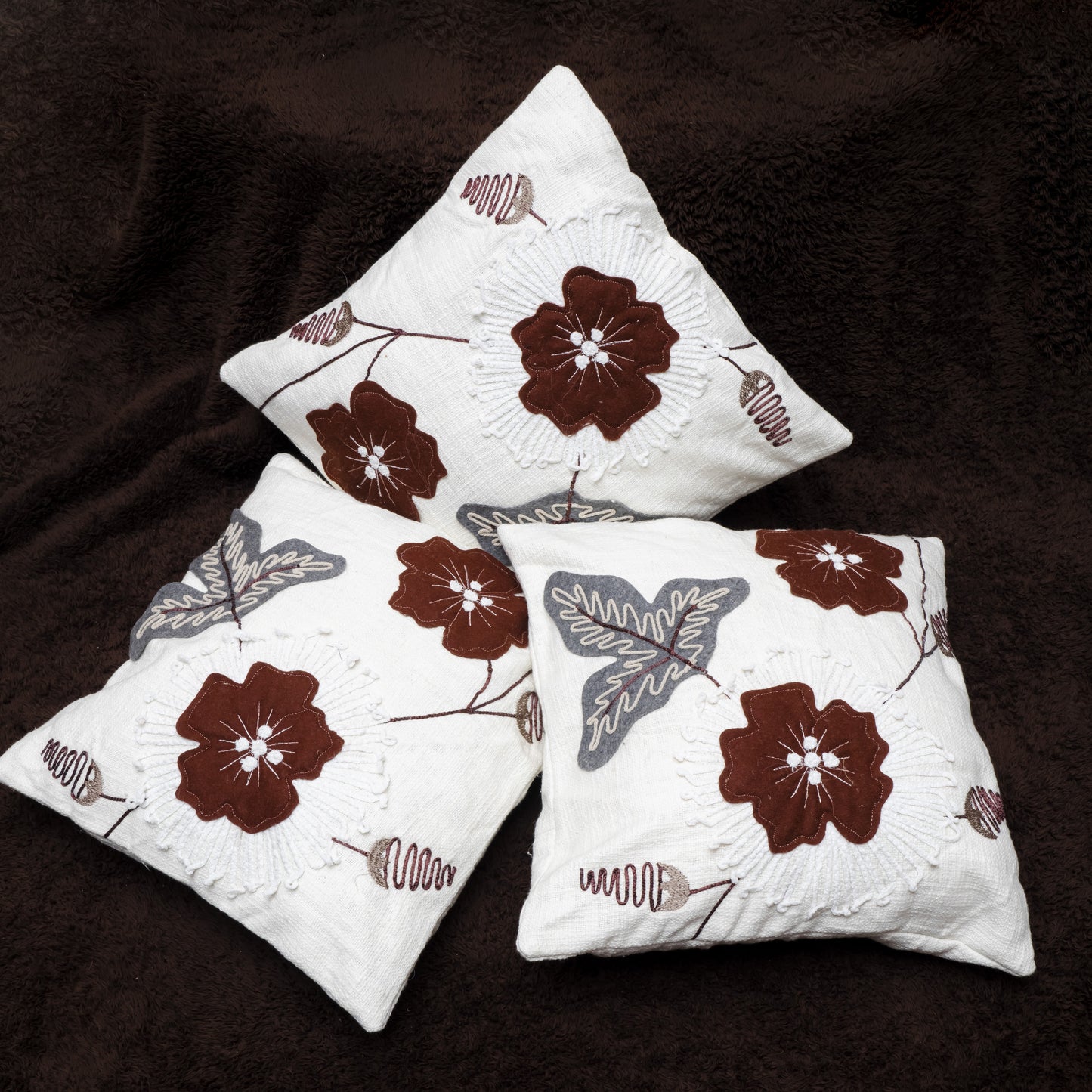Elegant Hand-Embroidered Floral Cushion Covers