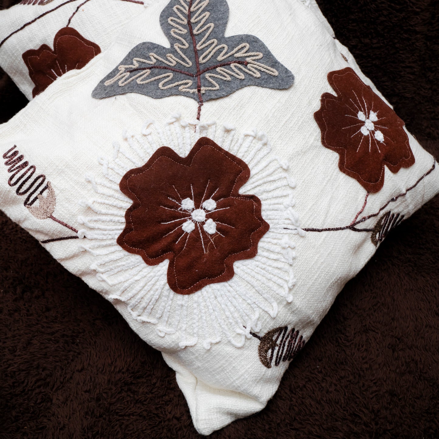 Elegant Hand-Embroidered Floral Cushion Covers