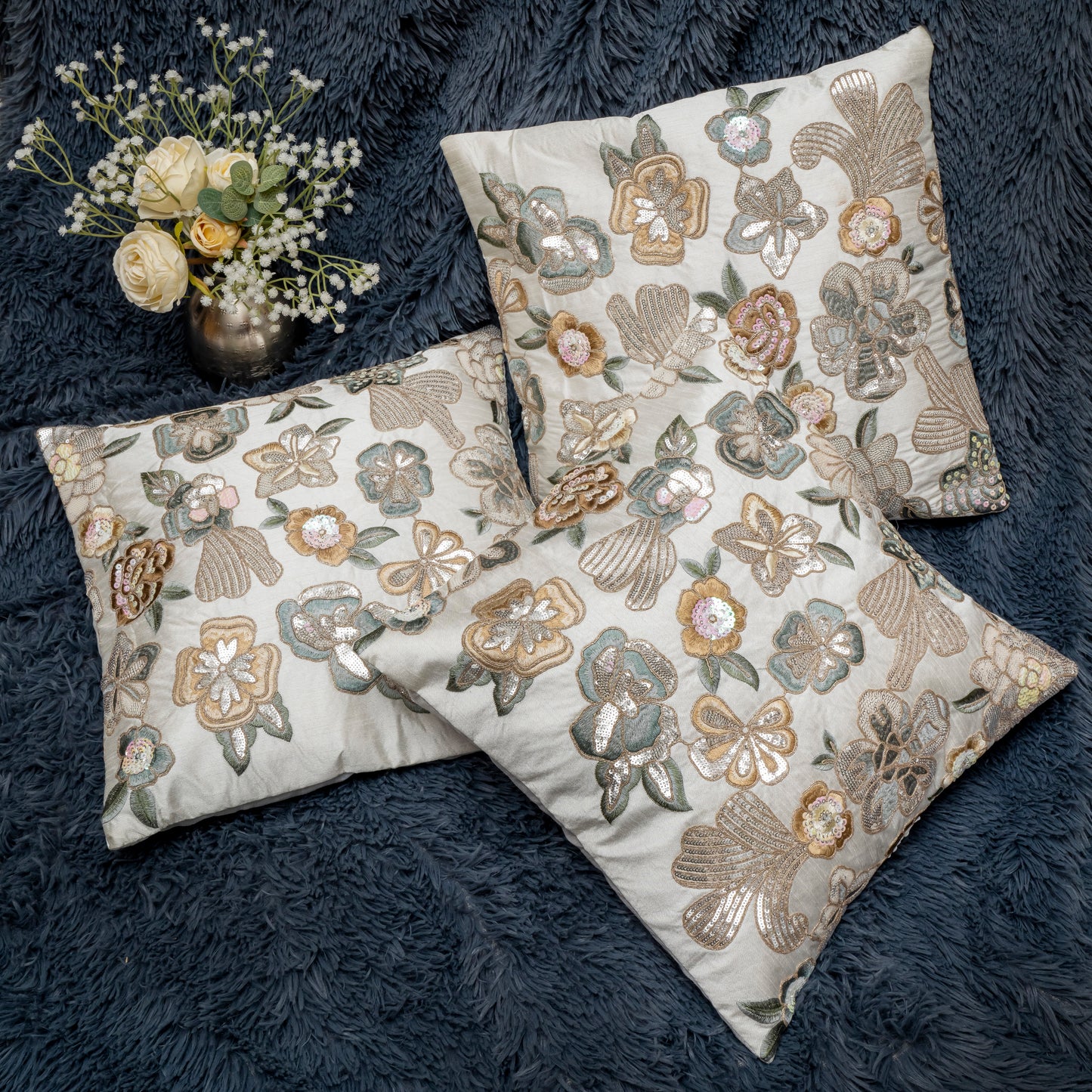Exquisite Embroidered Floral Throw Pillow Cover