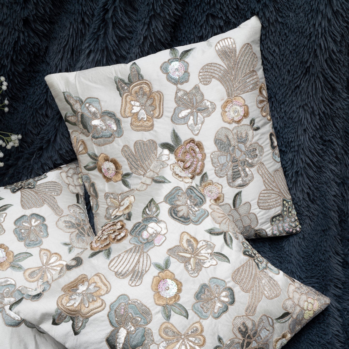 Ethereal Bloom Sequin Cushion Cover