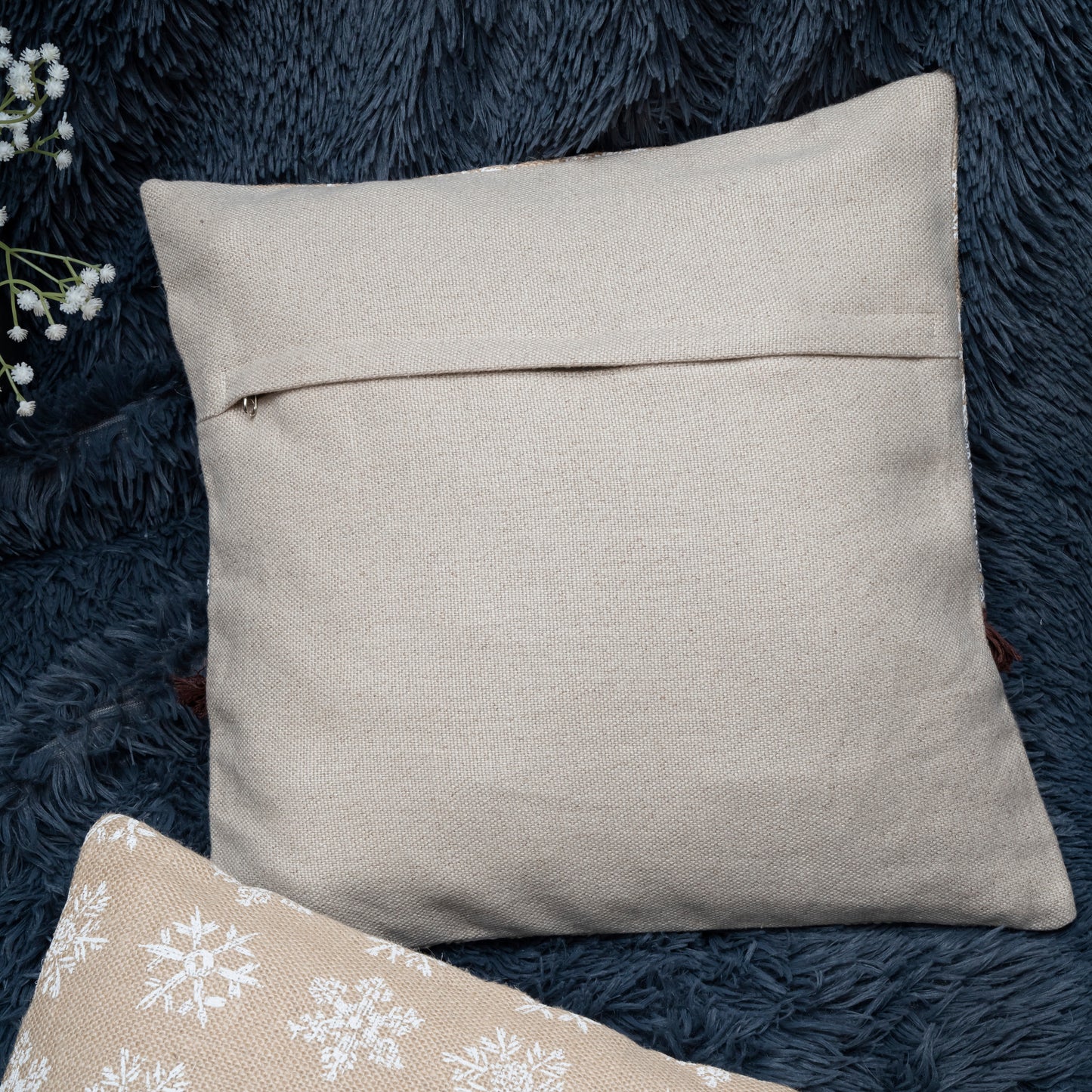 Cozy Winter Lodge Cushion Cover - Pom Pom Ruffle Border Design