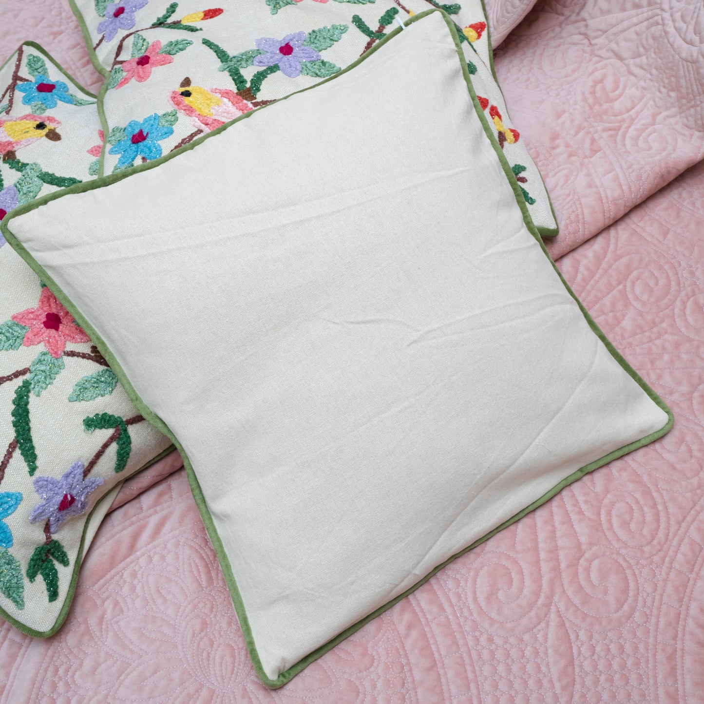 Chirping Garden Embroidered Cushion Covers
