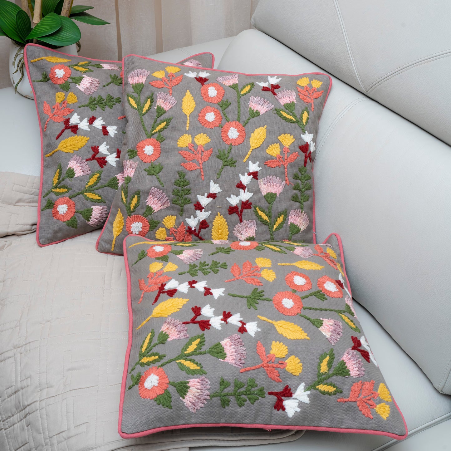 Blooming Meadow Embroidered Cushion Covers