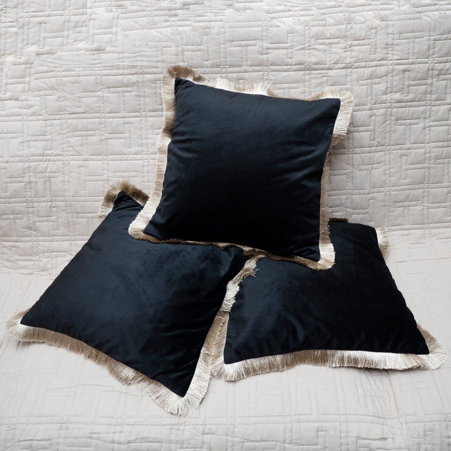 Velvet Noir Fringe Cushion Cover