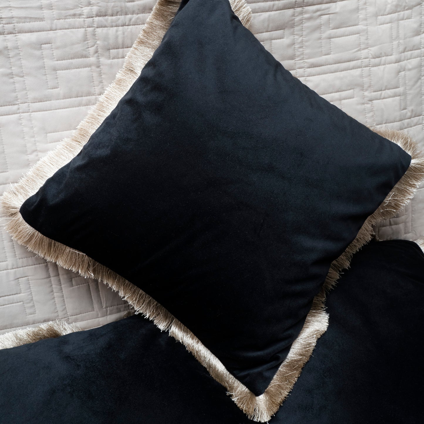 Velvet Noir Fringe Cushion Cover