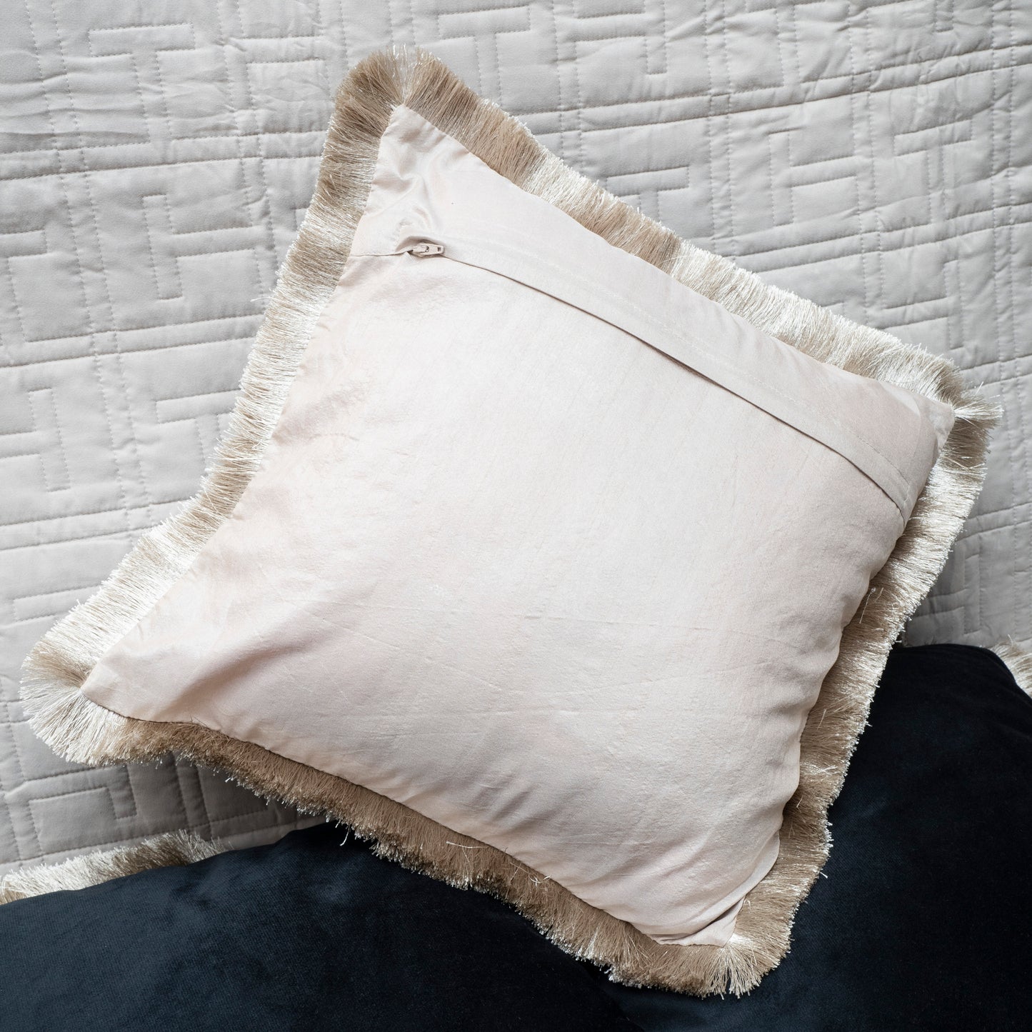 Velvet Noir Fringe Cushion Cover