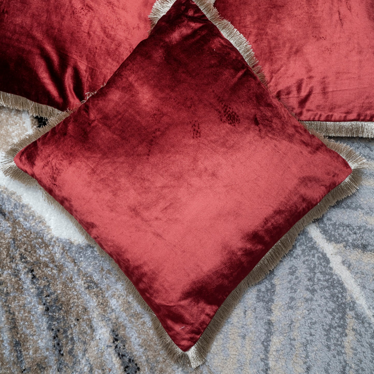 Ruby Red Velvet Fringe Cushion Cover