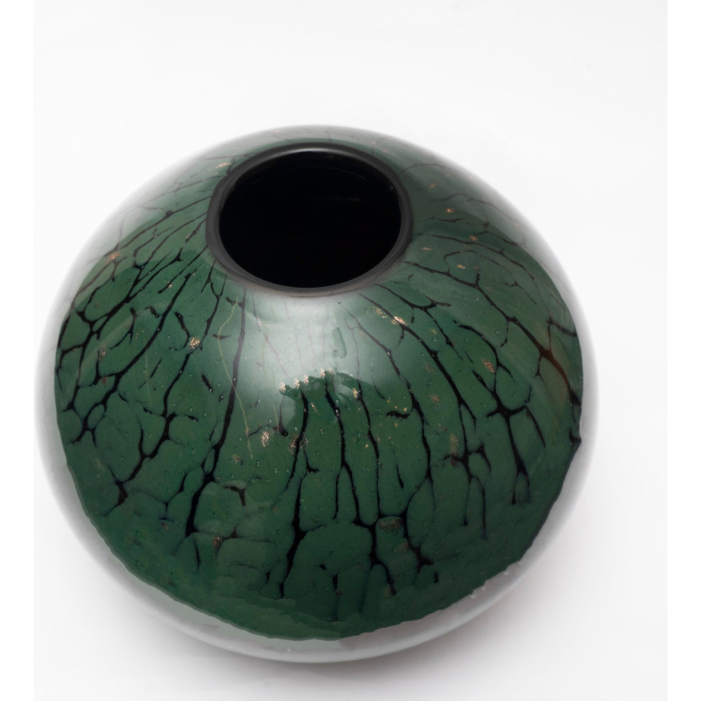 Verdant Allure: Globular Vase with Organic Crackle Finish