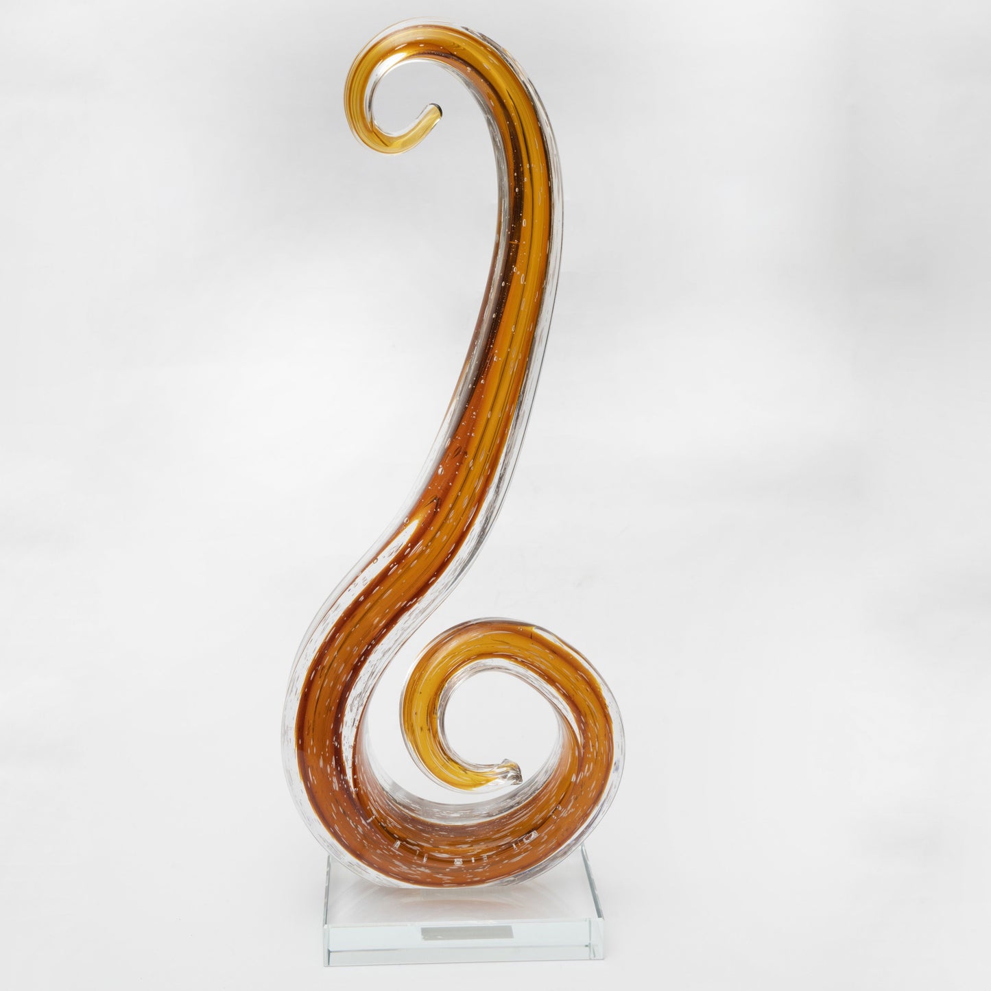 Golden Flow: Sculpted Amber Art Glass Swirl