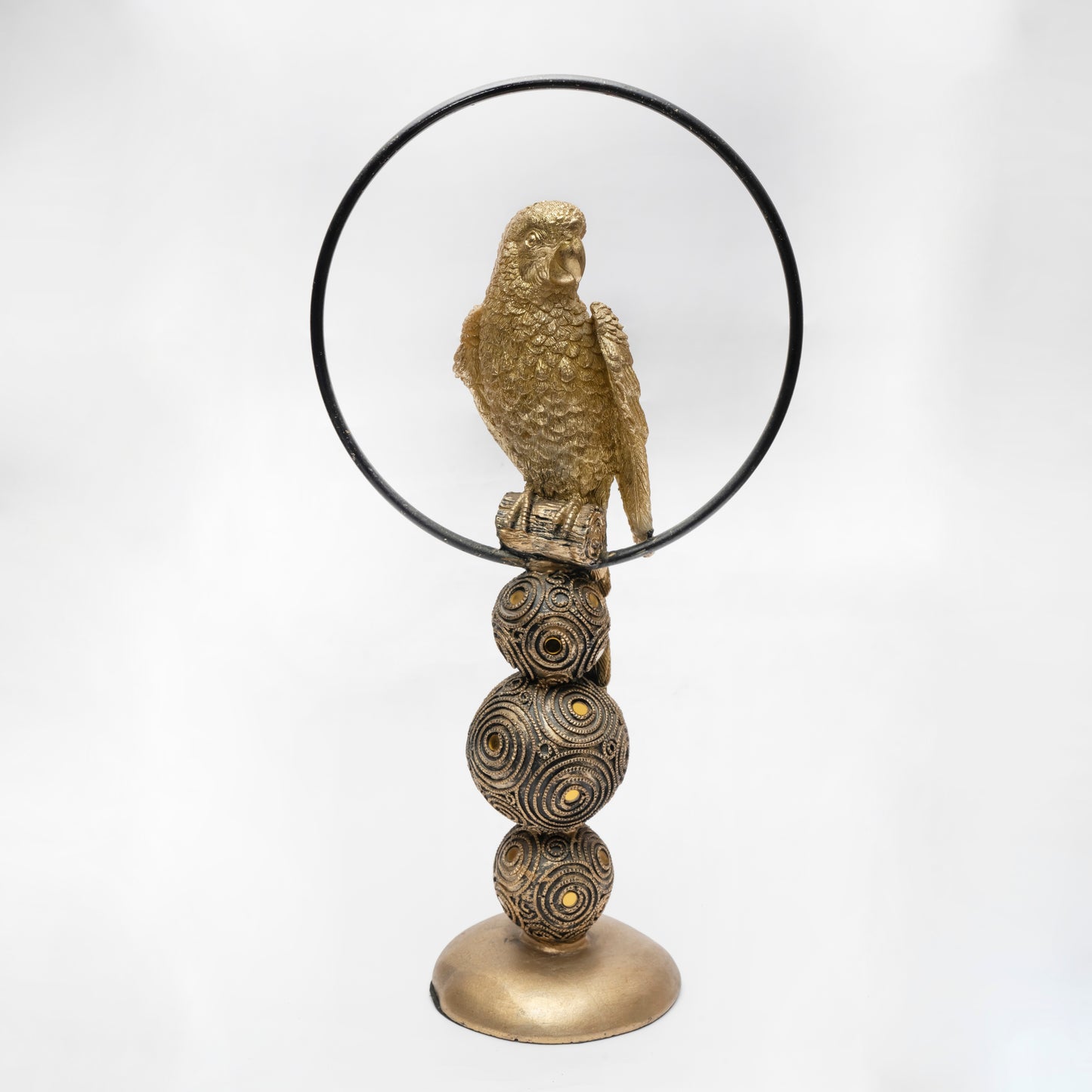 Gilded Harmony: Large Golden Bird & Sphere Sculpture