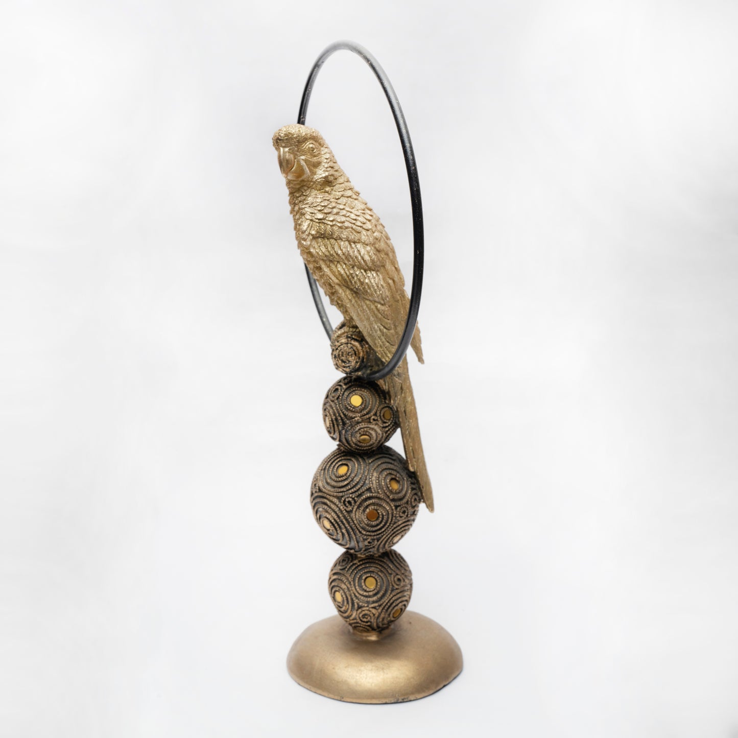 Gilded Harmony: Large Golden Bird & Sphere Sculpture