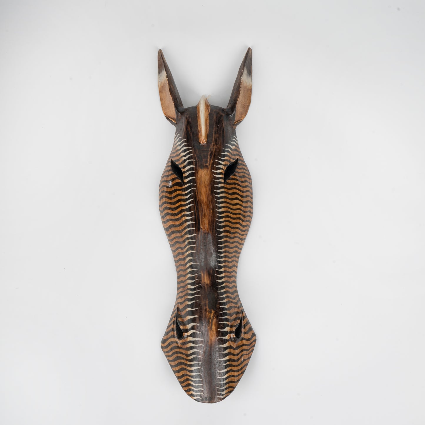 Earthy Toned Hand-Carved Zebra Mask with Wavy Stripes