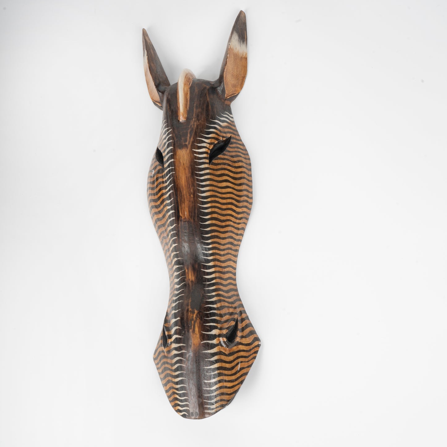 Earthy Toned Hand-Carved Zebra Mask with Wavy Stripes