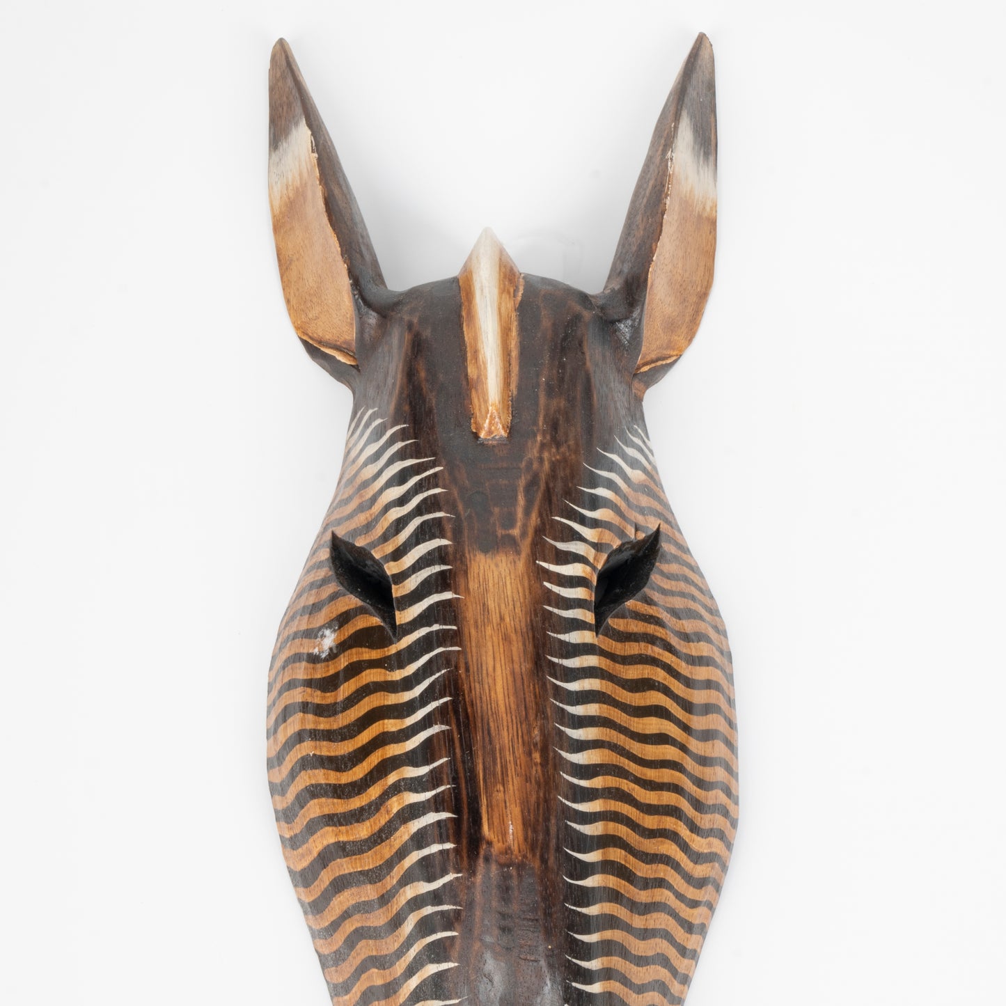 Earthy Toned Hand-Carved Zebra Mask with Wavy Stripes