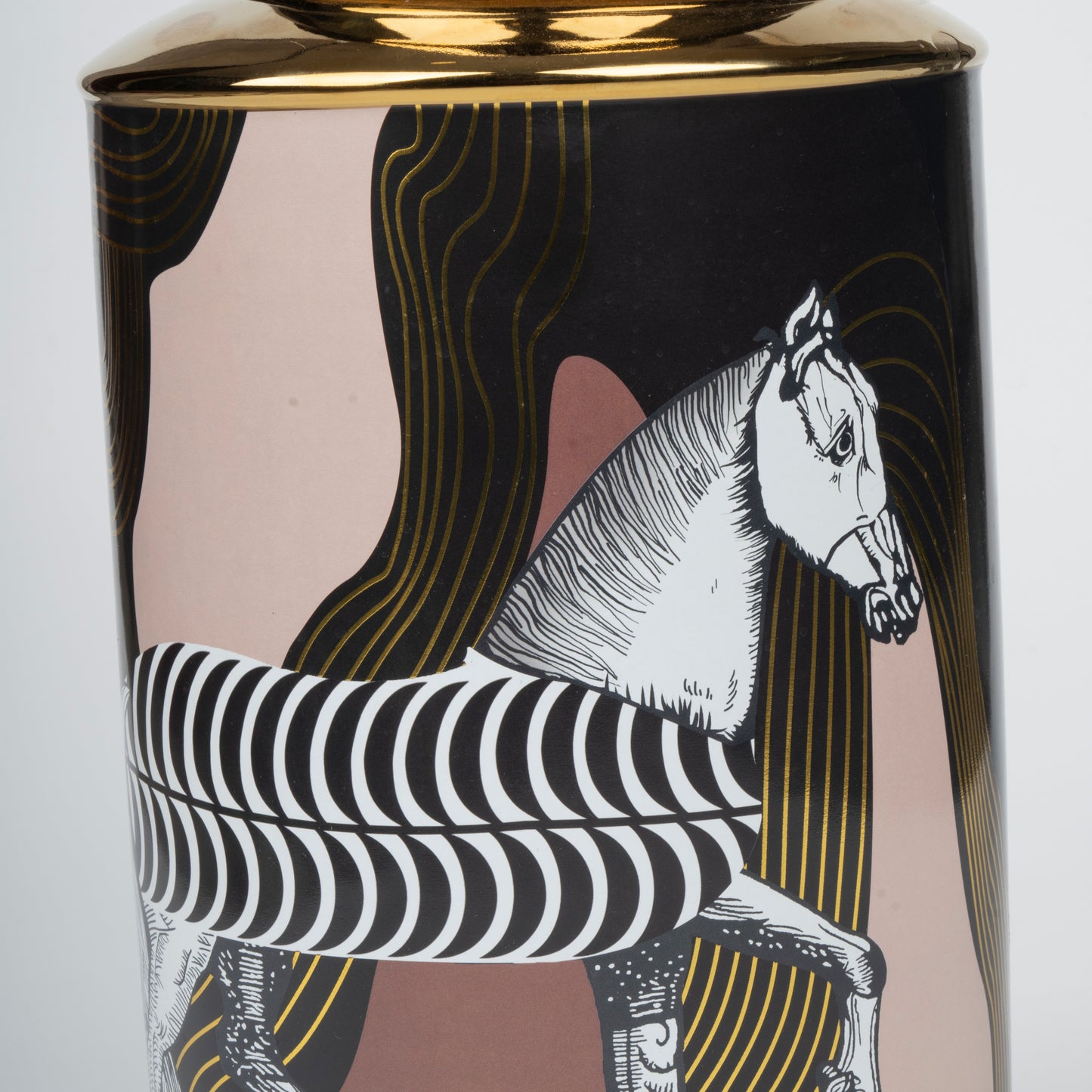 Equine Mirage: Artistic Decorative/Ginger Jar with Zebra Stripes and Gold Accents (Large)