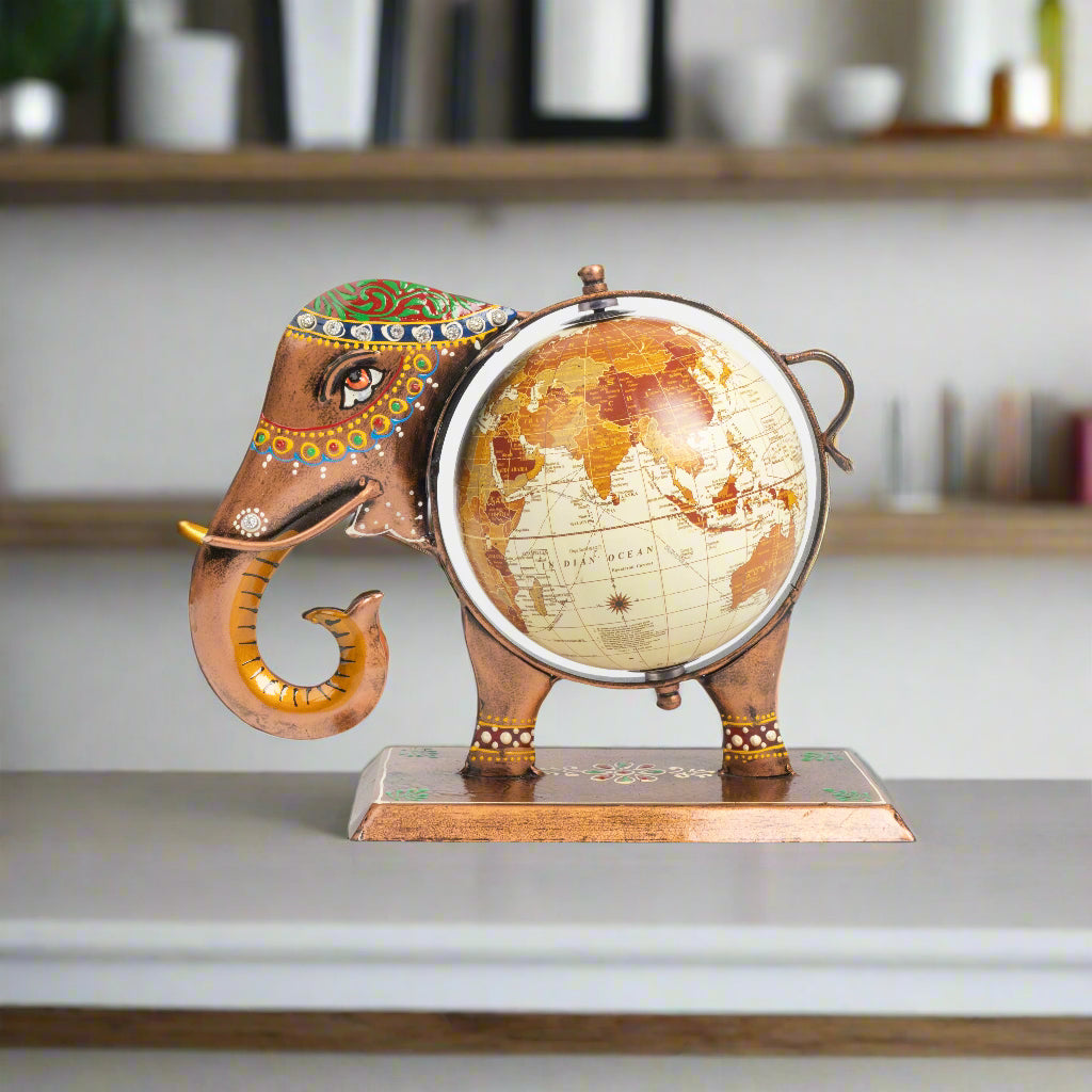 Decorative elephant globe on a white background