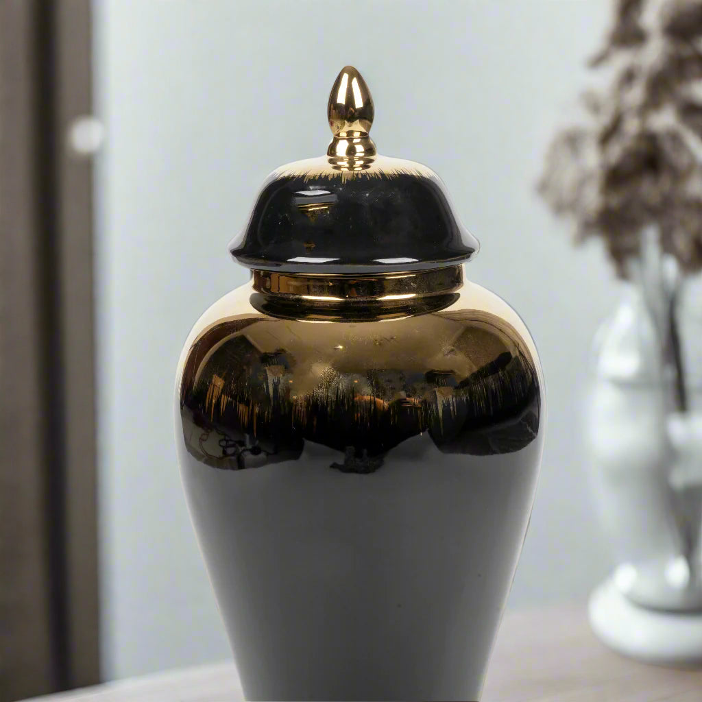 Black and Gold Ceramic Ginger Jar