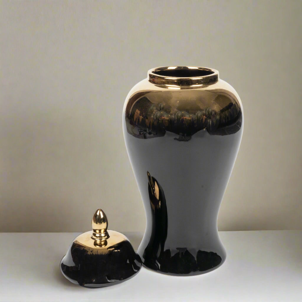 Black and Gold Ceramic Ginger Jar