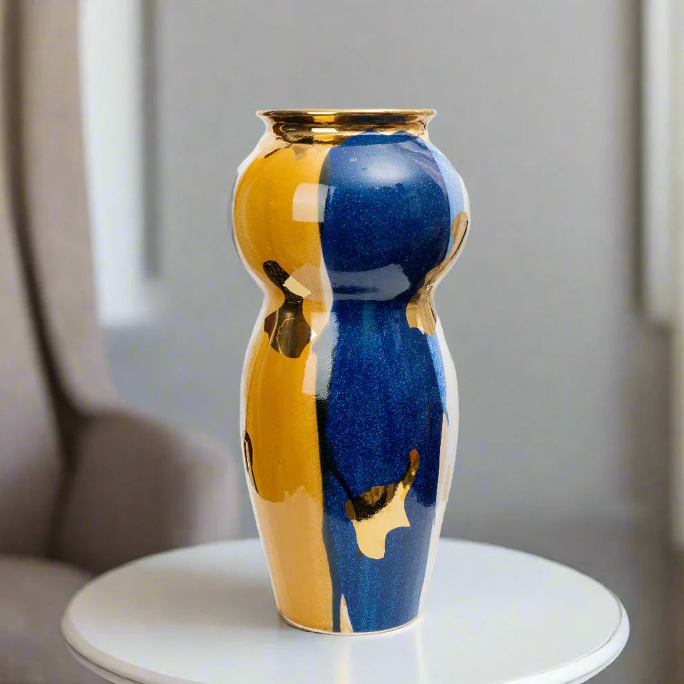 Artistic Wave: Abstract Vase with Bold Colors and Gold Accents (Medium)