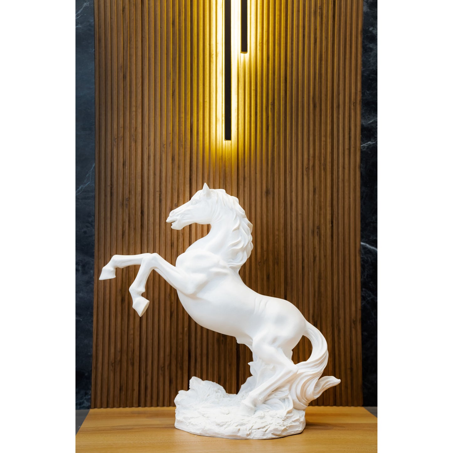 Majestic Ascent: Rearing White Horse Sculpture