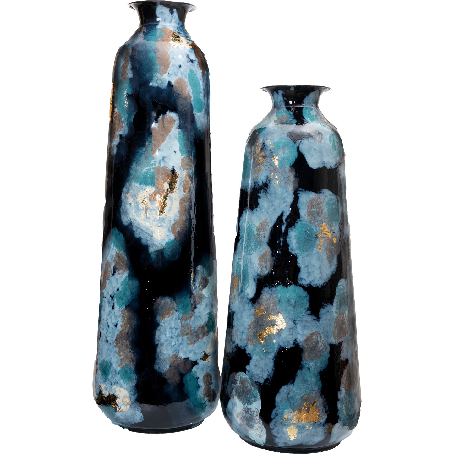 Celestial Bloom: Modern Abstract Torpedo Floor Vase with Gold Leaf Accents