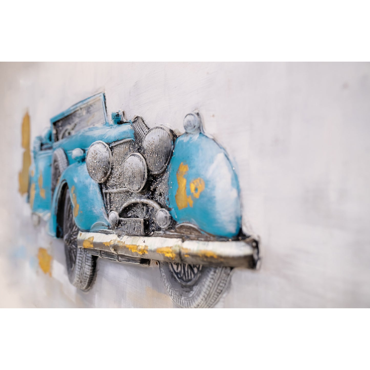Retro Radiance: Vintage Car Art with Teal, Gold & Textured Detail