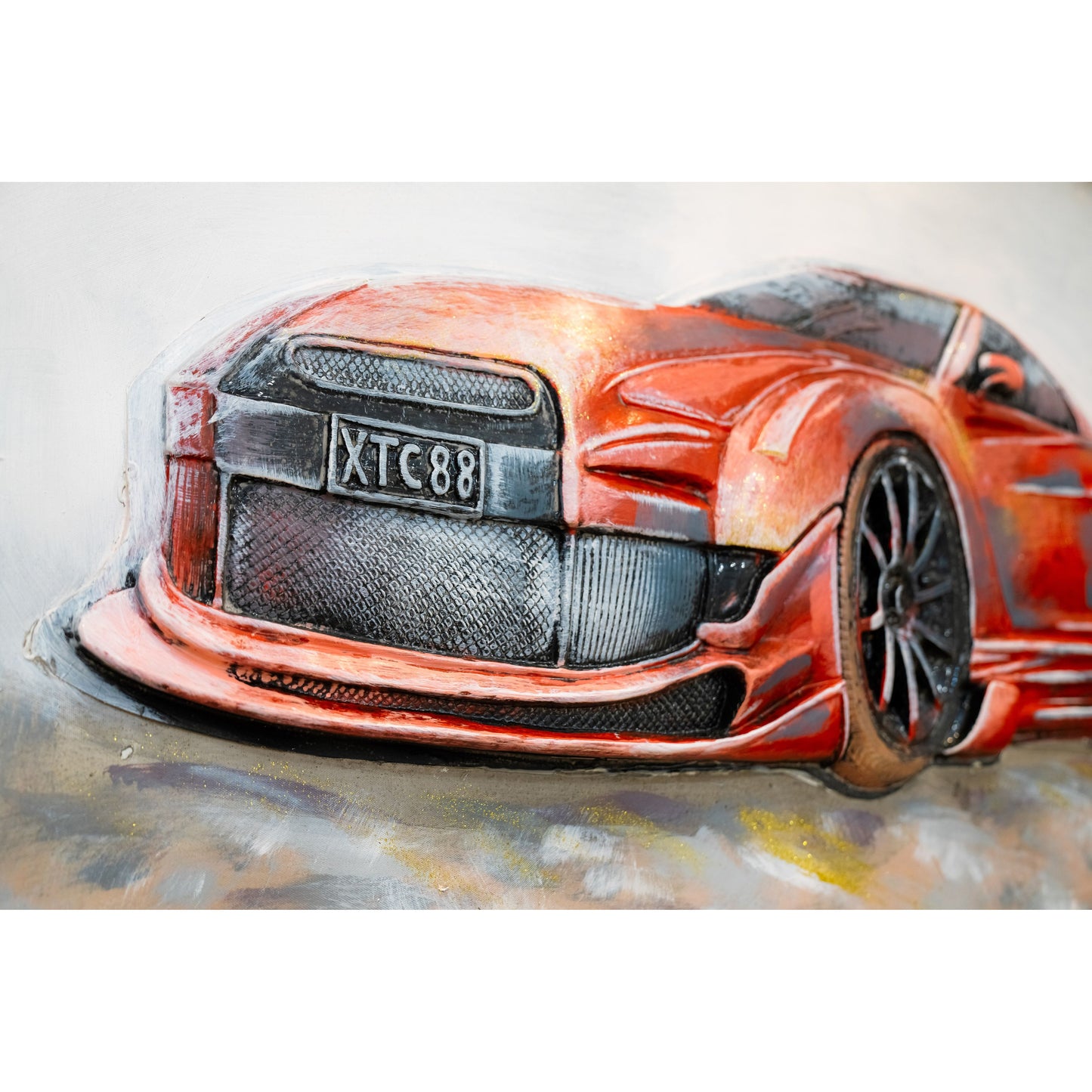 Velocity in Gold: Red Sports Car Art with Glimmering Accents