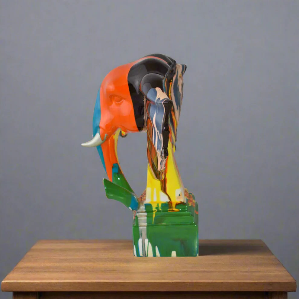 Safari Splash - Elephant Art Sculpture - Hand-Painted Drip Effect (Medium)