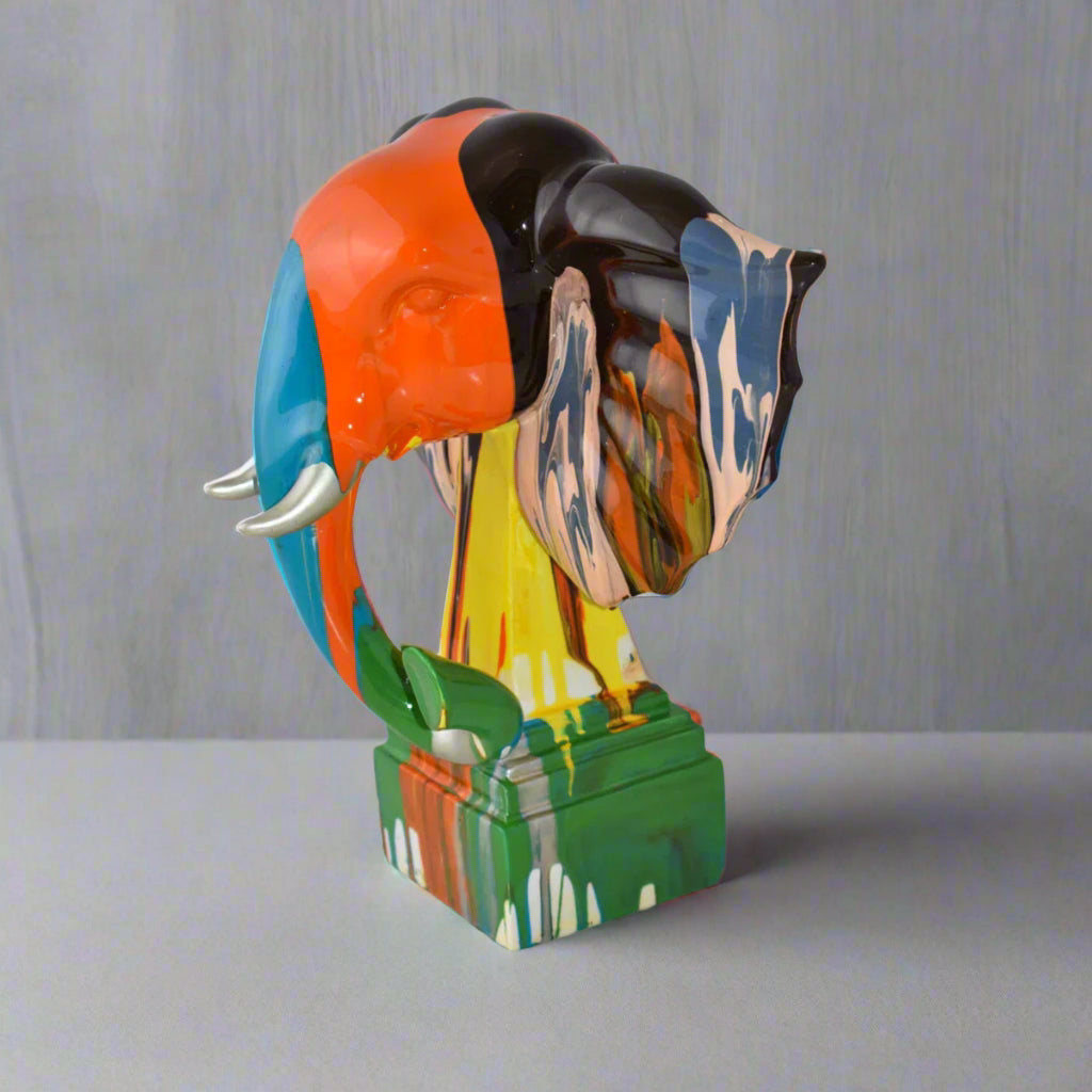 Safari Splash - Elephant Art Sculpture - Hand-Painted Drip Effect (Large)