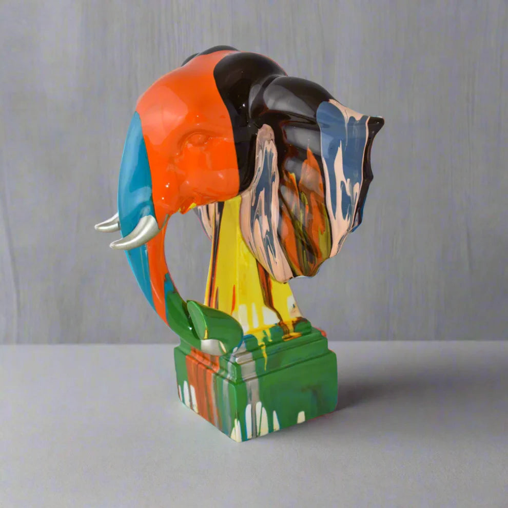 Safari Splash - Elephant Art Sculpture - Hand-Painted Drip Effect (Medium)