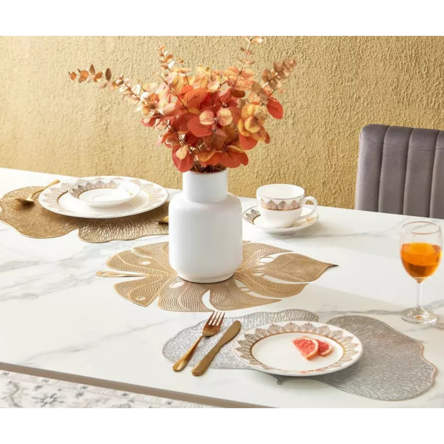 Elegant Ginkgo Leaf Placemat - Silver (Set of 2)