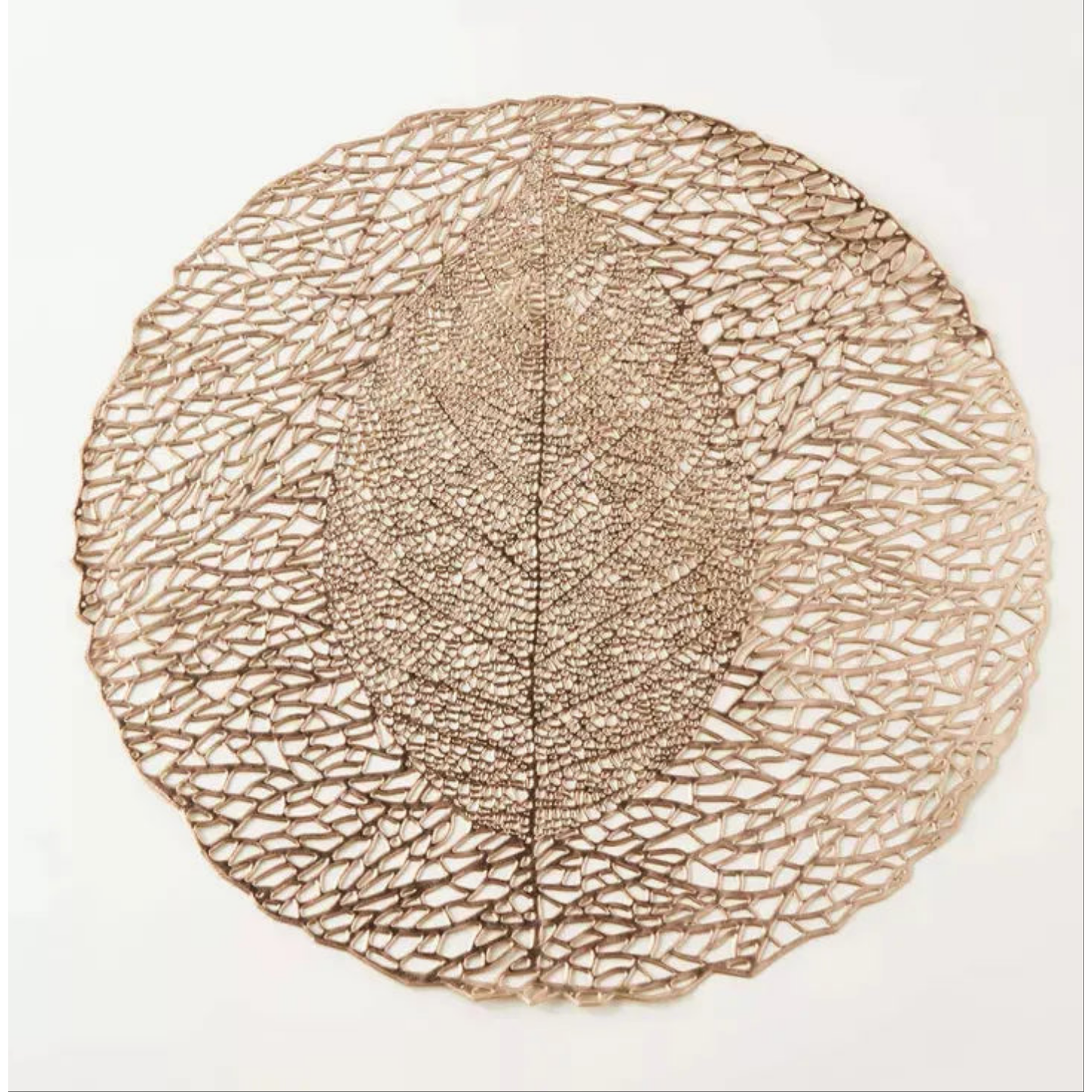 Luminous Rose Gold Fig Leaf Skeleton Premium Placemat – Elegant Metallic Charger (Set of 2)