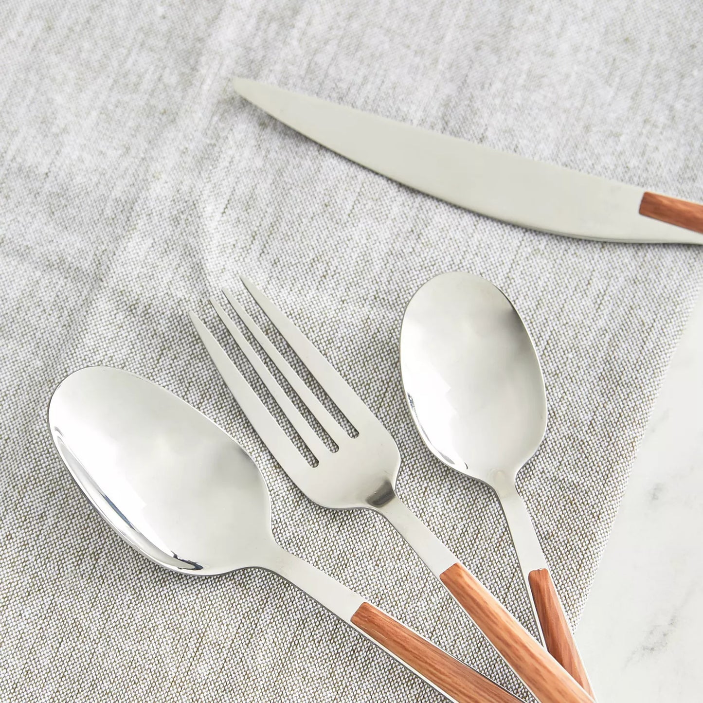 Stainless Steel Flatware Set with Wood-Look Handles - 16-Piece Set