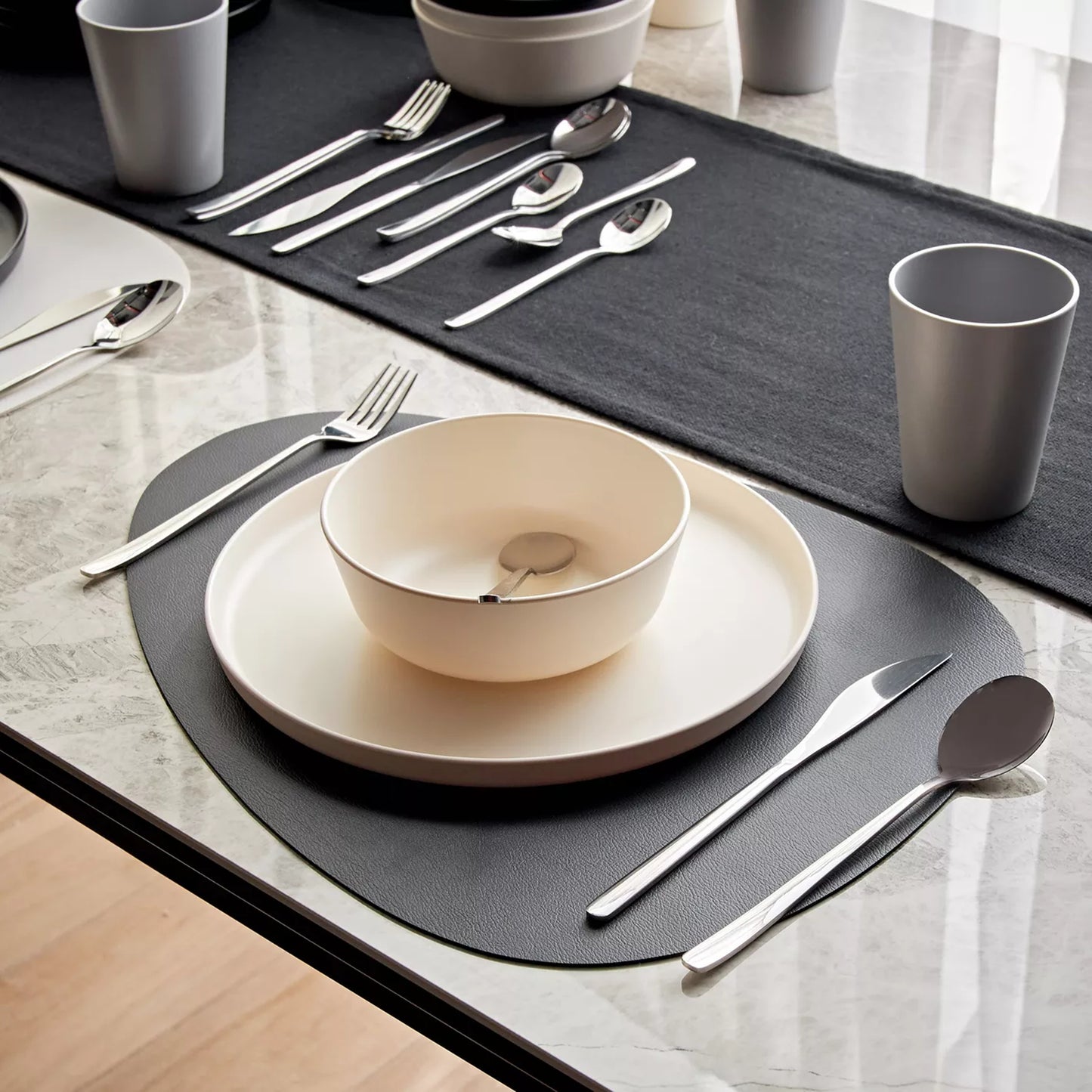 Modern Organic Shape Polyester Placemat in Dark Grey