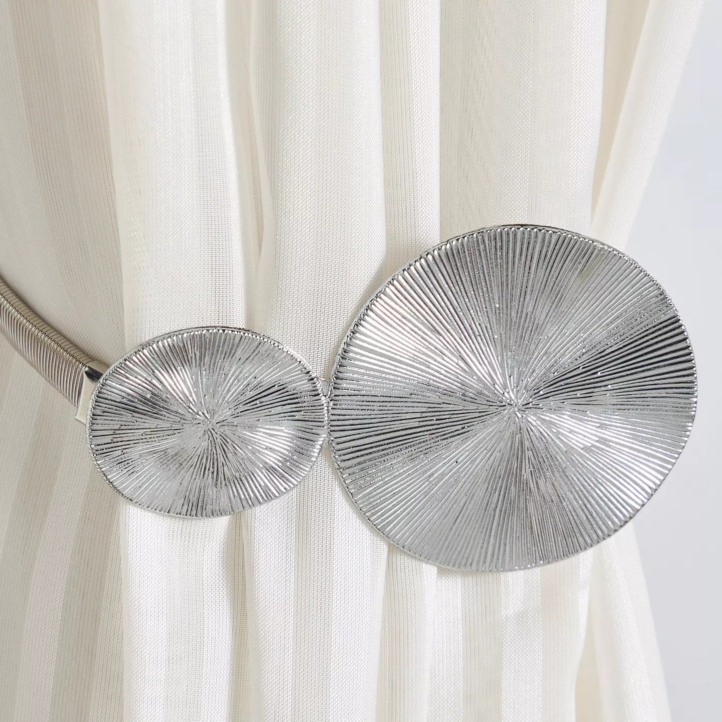 Modern Textured Disc Curtain Tie-Back in Silver (Set of 2)