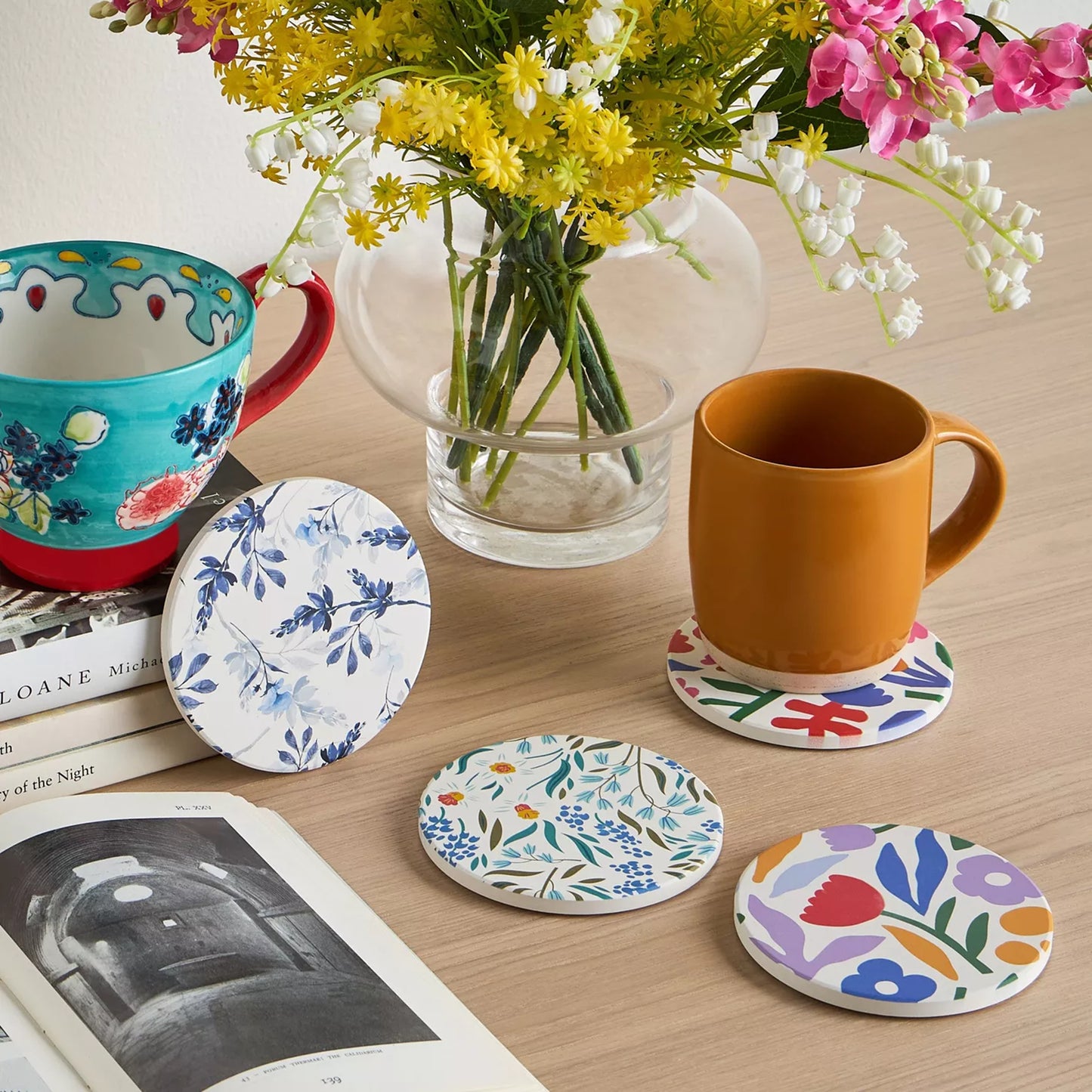 Floral Meadow Round Ceramic Coasters (Set of 4)